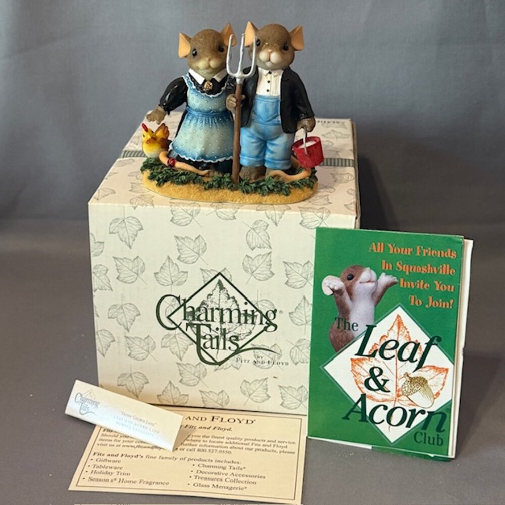 Fitz and Floyd Country Mice Couple Figurine in Blue, Black, Brown, Cream